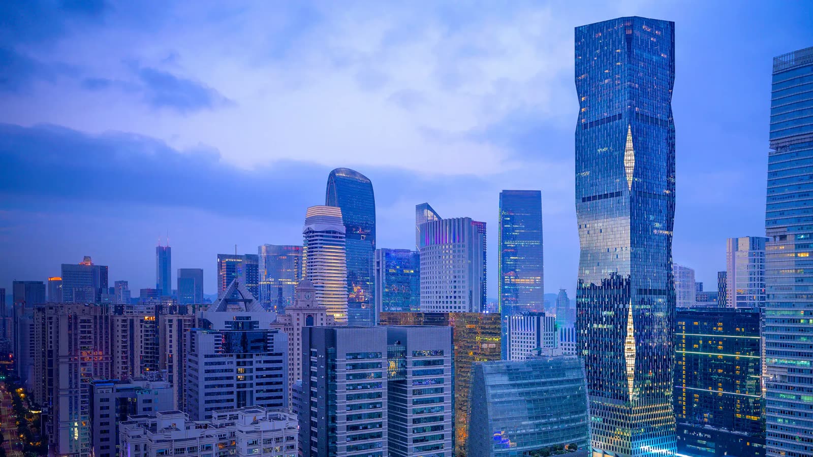 Guangzhou skyline at blue hour seen from Park Hyatt Guangzhou