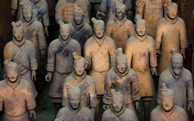 Terracotta warriors standing in ranks, Xi'an