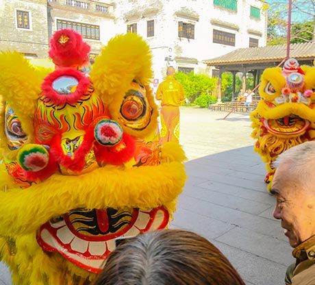 Lion dance performance at Huang Feihong Memorial Hall, Foshan