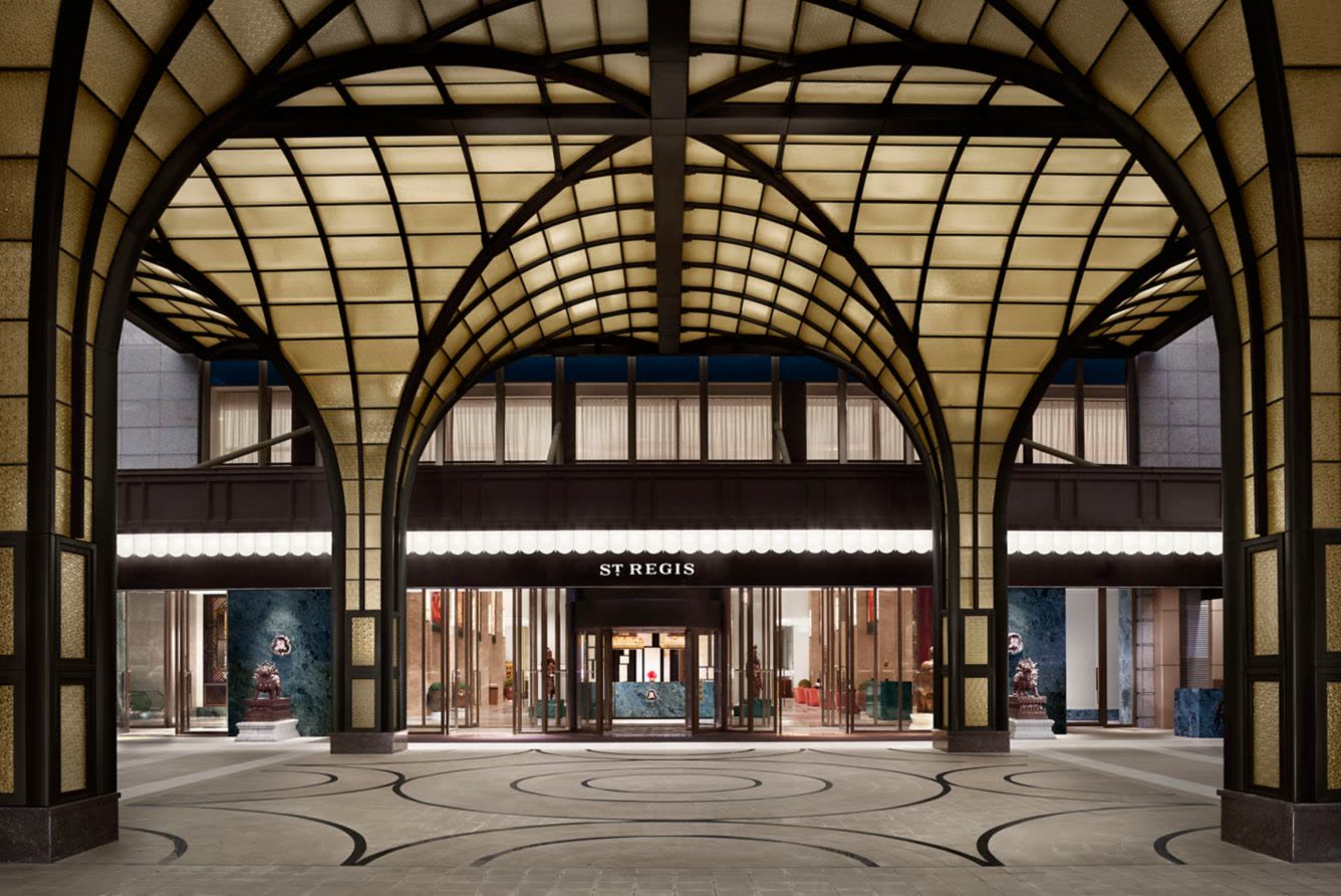 Golden canopy entrance of The St. Regis Shanghai Jingan