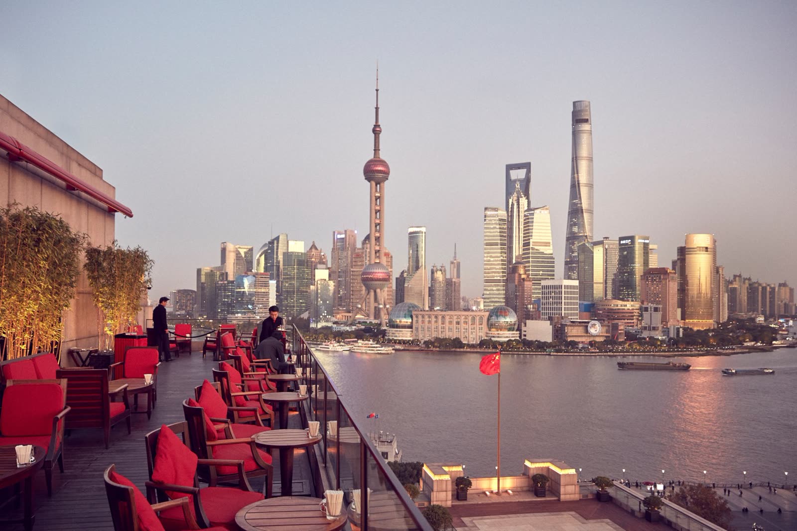 Sir Elly's Terrace with views across to the Pudong skyline