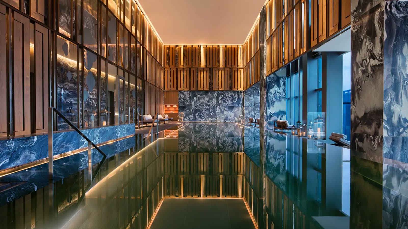 Marble-lined indoor swimming pool at Park Hyatt Hangzhou