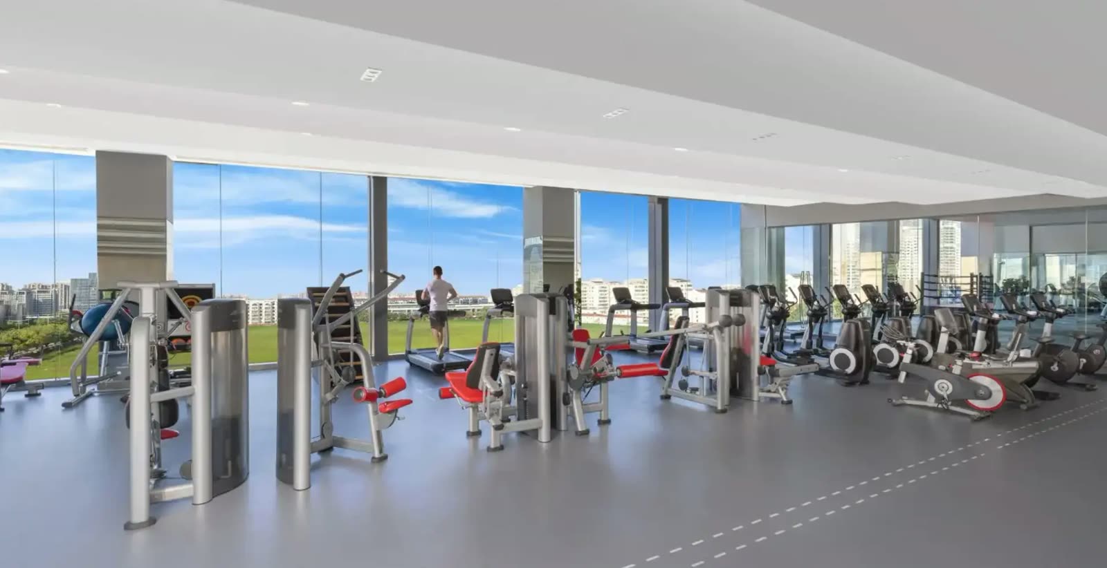Light-filled fitness center at Shangri-La Suzhou