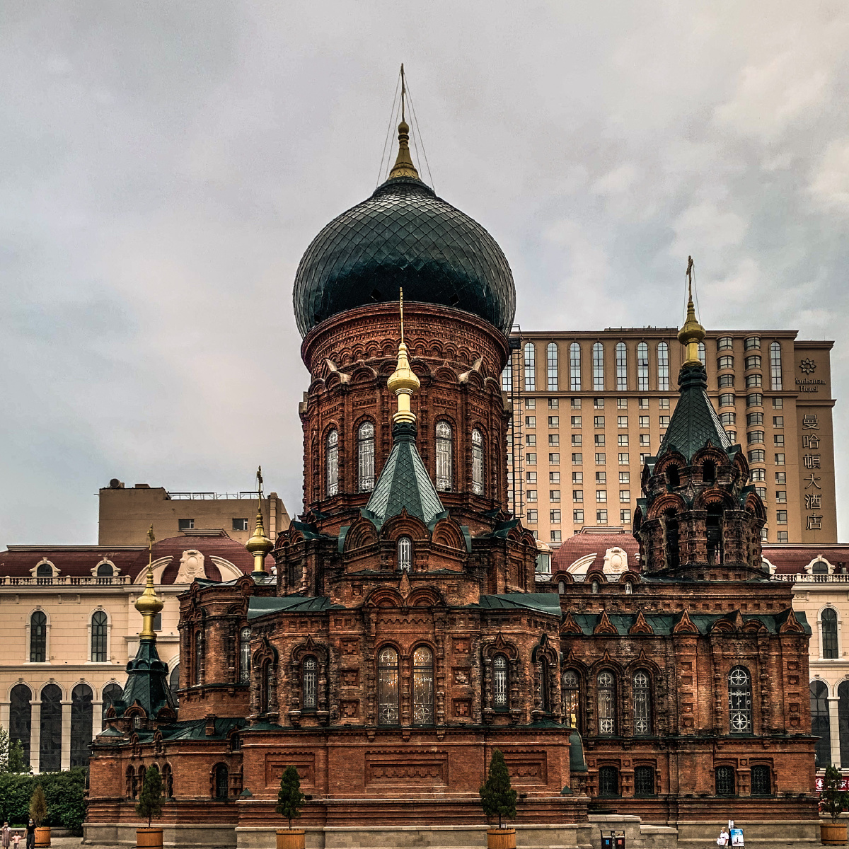The red-brick domes of St. Sophia Cathedral in Harbin