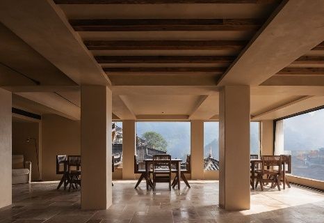 Dining terrace overlooking the village at Wuwei Shanshe Homestay