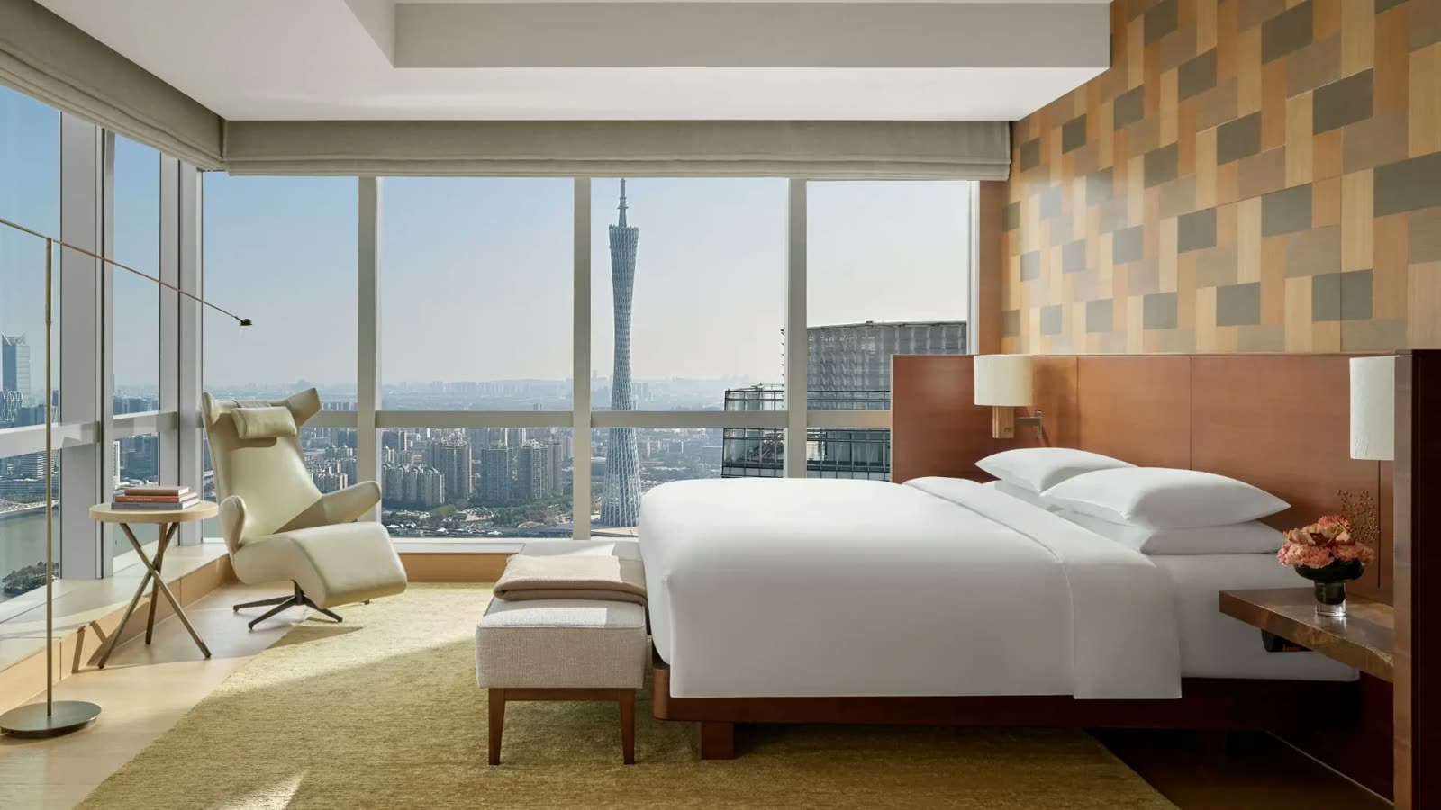 Tower View Executive Suite bedroom overlooking the Canton Tower