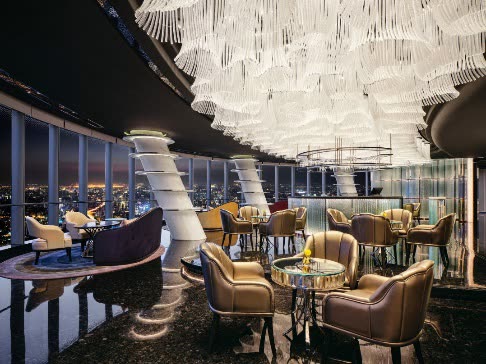 Dining room looking over Shanghai from J Hotel Shanghai Tower