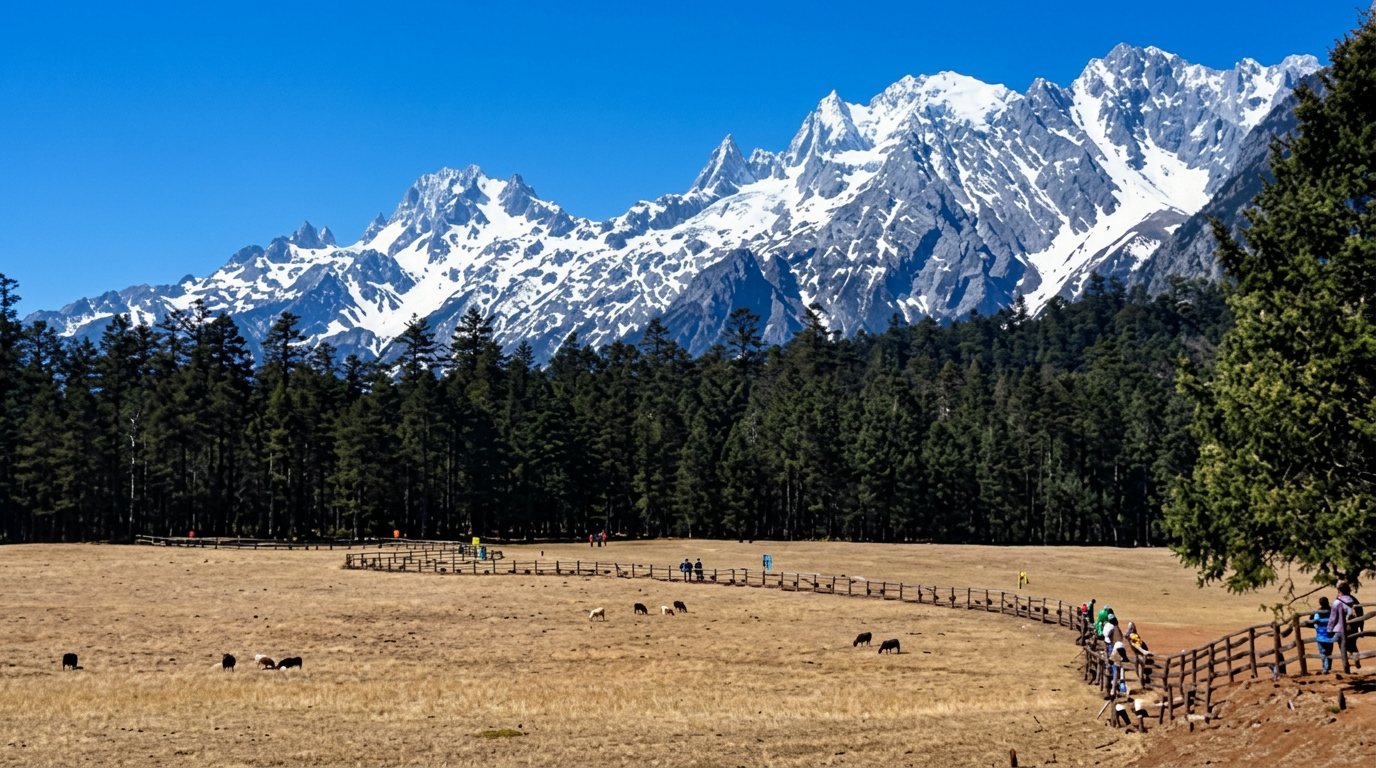 Meadow beneath Jade Dragon Snow Mountain near Lijiang