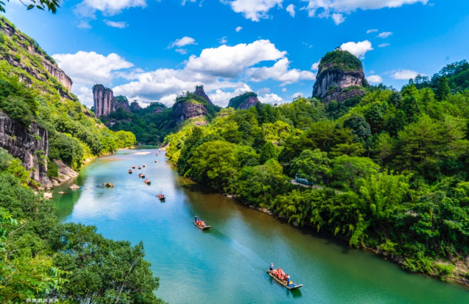 Bamboo rafts drifting down the Nine Bend Stream, Mount Wuyi