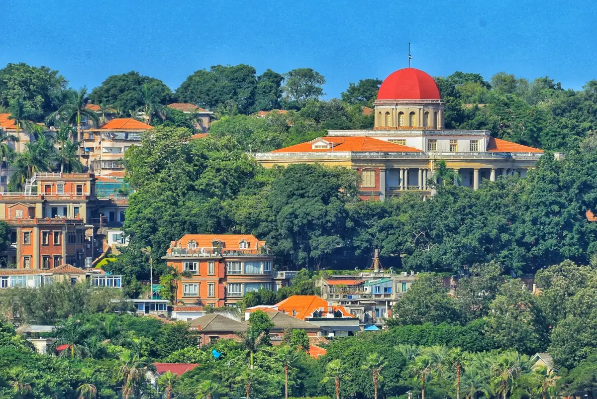 Colonial villas and a red-domed hall among Gulangyu's trees