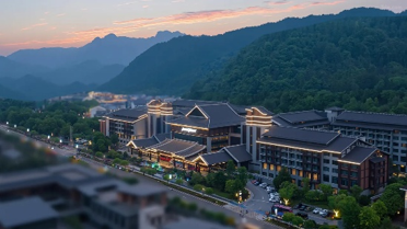 Zhangjiajie Nabali Howard Johnson Resort at dusk beneath the Wulingyuan peaks