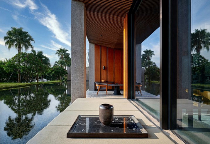 Private terrace over the water gardens at Lohkah Hotel & Spa