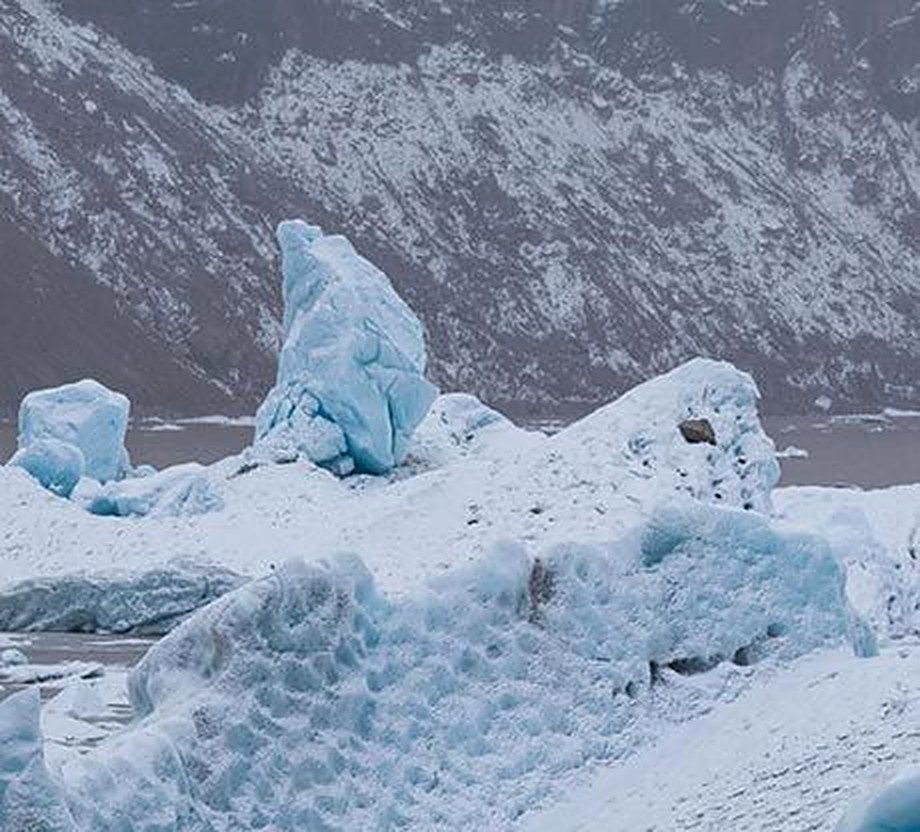 Blue ice formations at the Laigu glacier near Rawu